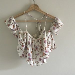 Flowly White Crop Top W/ Flower Pattern